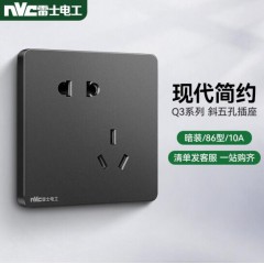 雷士電工（NVC）開關插座 五孔插座86型10A 斜5孔 二三插暗裝墻壁開關面板 Q3心悅系列星空灰